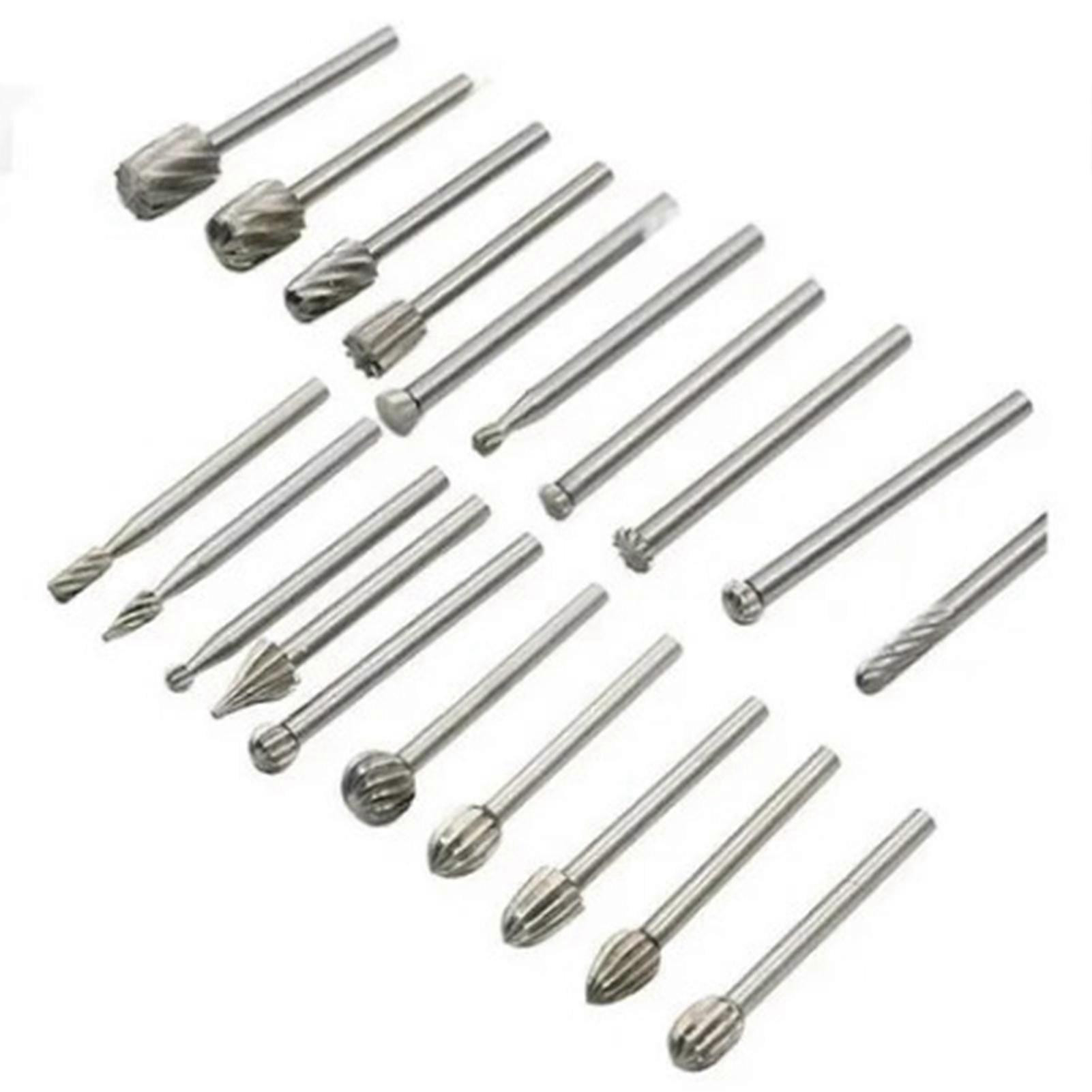 20PCS Woodworking Small Rotation File 3mm High Speed Steel Incisive Grinding Bit for Engraving Silver Color