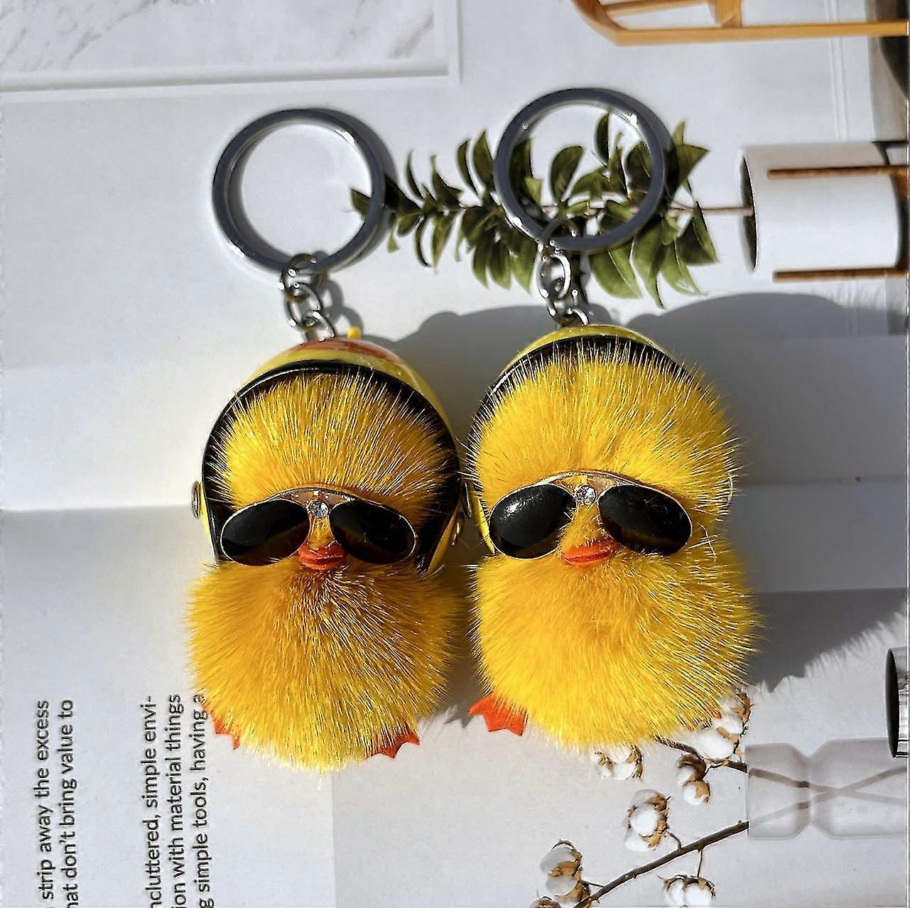 2pcs Mini Yellow Duck Car Keychain Charm