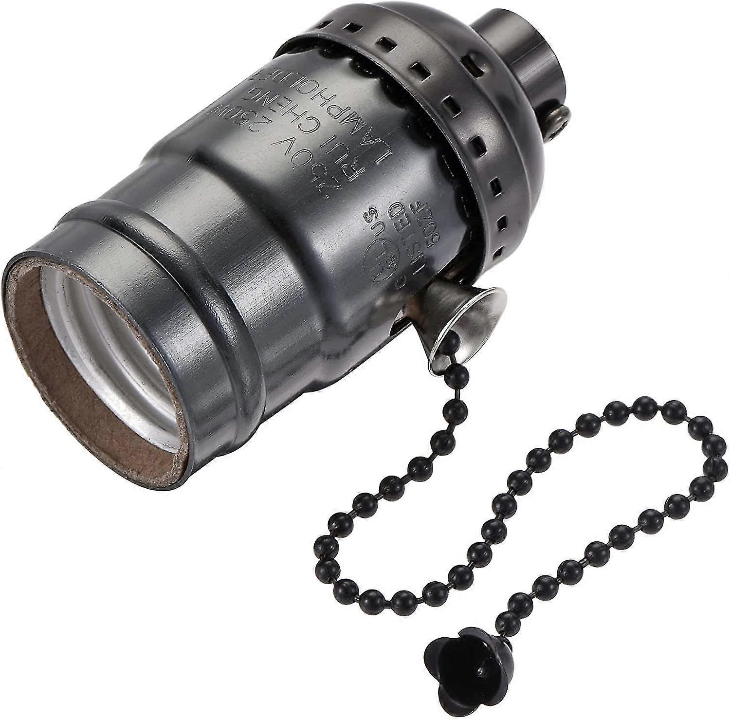 E26/e27 Lamp Socket,1/8ip Thread Screw Ul Hanging Light Bulb With Pull Chain Switch, Black Pack Of 2