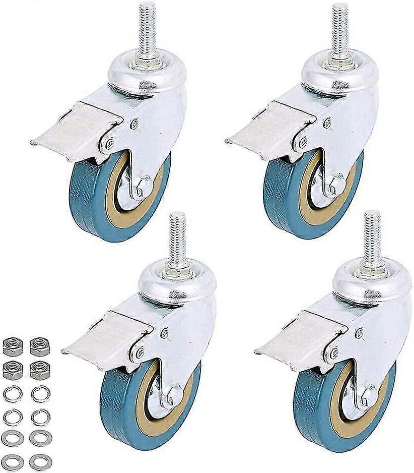 4 Pack,non-marking Polyurethane Caster Wheel Locking Swivel(m10 Threaded Stem-3")
