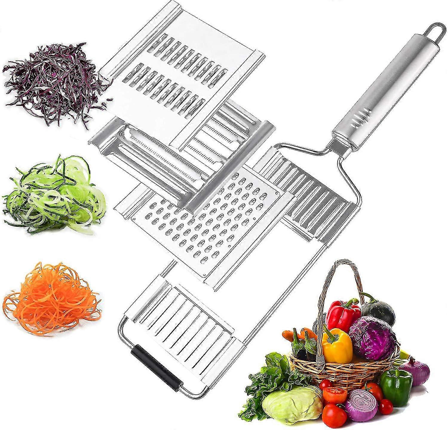 Vegetable Slicer Multi Purpose 3 In 1 Potato Onion Cheese Grater Cutter Stainless Steel Kitchen Mandoline With Handle Food Spiralizer For Vegetable