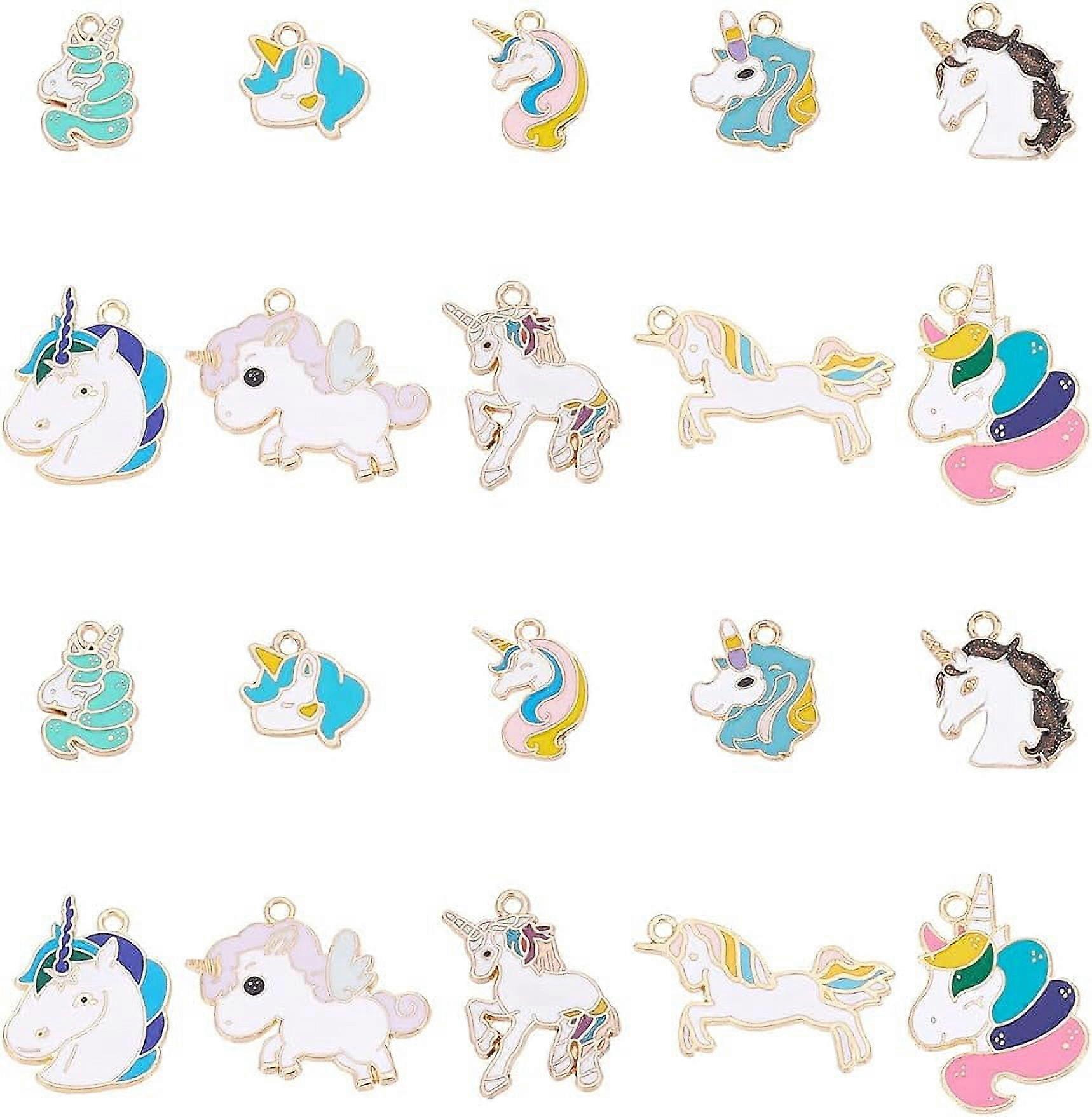 40Pcs 10Styles Unicorn Charms Alloy Enamel Pendants Assorted Gold Plated Unicorn Charm Accessory for DIY Jewelry Making