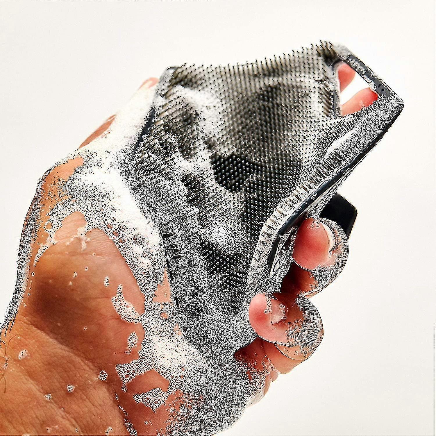 Exfoliating And Deep Cleansing - Silicone Shower And Bathroom Accessory With Custom Bristles And Ergonomic Handle - Black