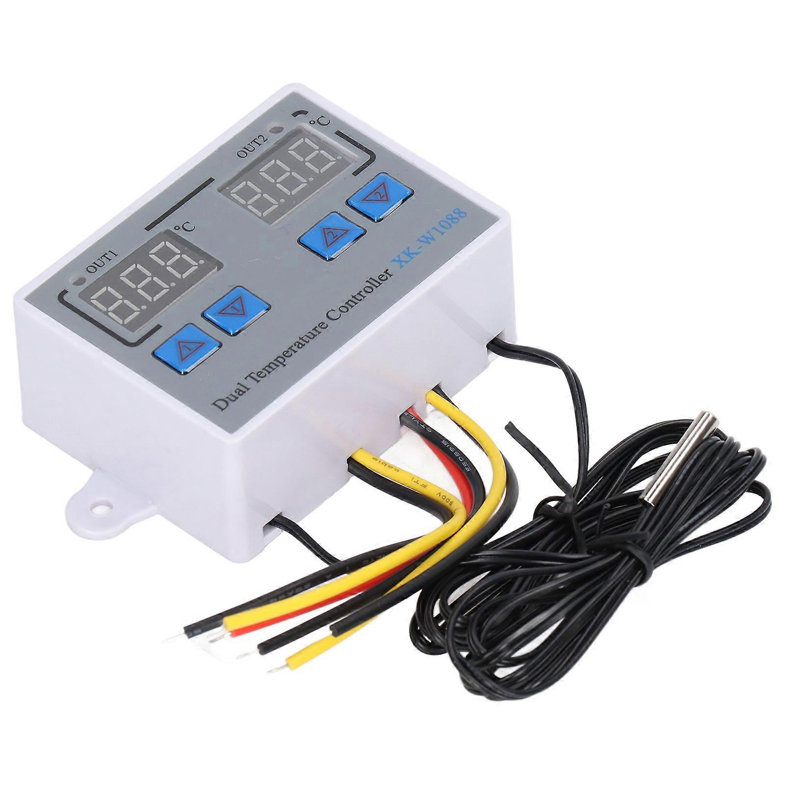 Dual Display Temperature Humidity Controller Heating Cooling Thermostat Switch NTC 10K Sensor 12V