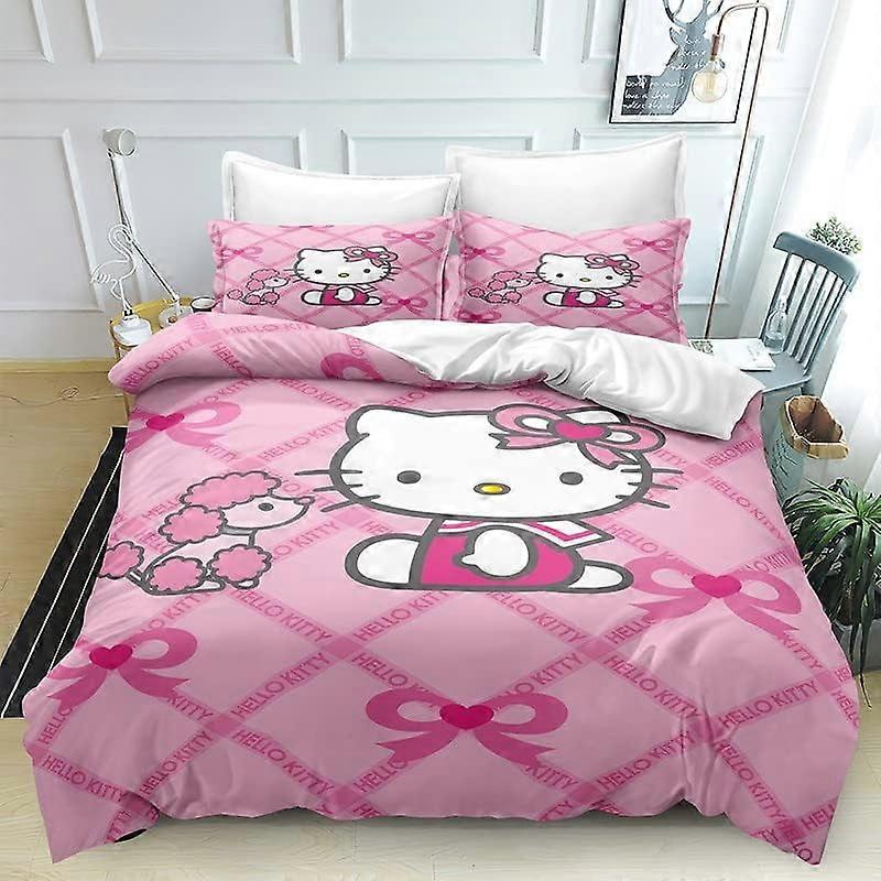i111 Capa de edredom impressa para edredom Hello Conjunto de cama Kitty Soft Comforter Microfibra com fecho de zíper Ótimo para combinar com qualquer decoração de casa jm111