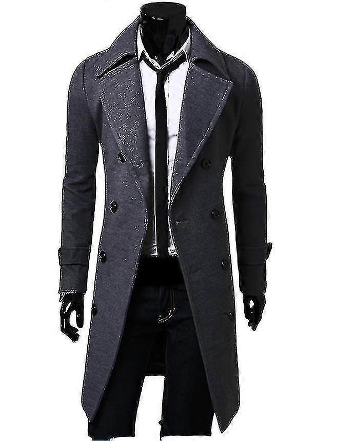 Mænd frakke vinter varm solid lang trenchjakke breasted business casual overfrakke mandlig frakke