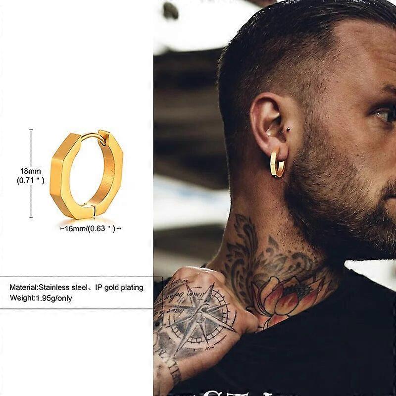 Geometriske Octagon Hoop øreringe til mænd Hexagon Hoops Rustfrit stål Honeycomb Hoops Minimalistiske øreringe Mænd smykker
