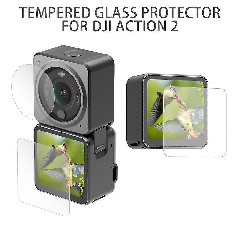 強化ガラスフィルムまたは2セット強化ガラスフィルムHD強化ガラススクリーンプロテクターアクション2カメラレンズ用保護フィルム