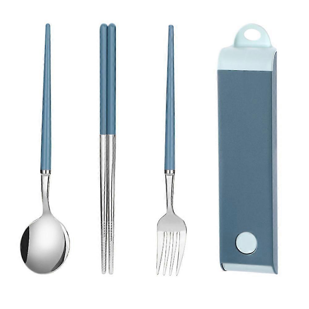 Reusable Travel Stainless Steel Utensils Set With Case, Portable Silverware Lunch Box For Camping And Office,blue