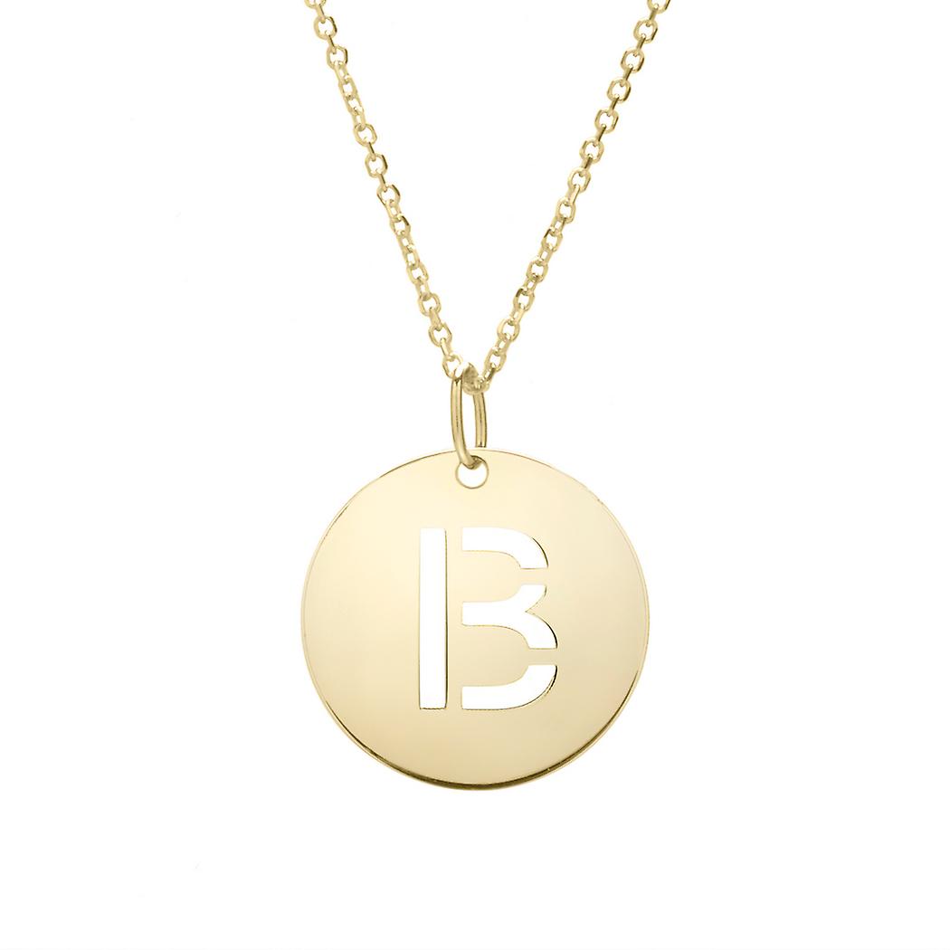 Or jaune 14 carats poli lettre nom personnalisé monogramme initiale b collier avec fermoir mousqueton 18 pouces pendentif-Necklac