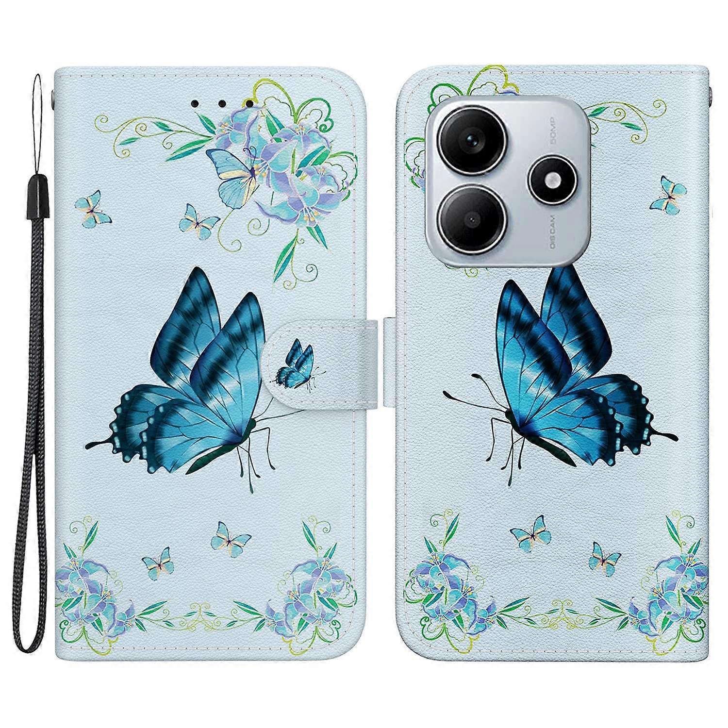 For Xiaomi Redmi Note 14 5G Wallet Phone Case Anti-Drop Leather Flip Cover Pattern Printing - Blue B
