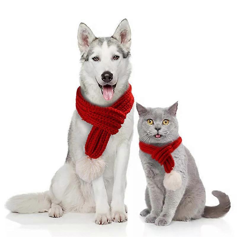 MIMIGO Cat Dog Christmas Costume Christmas Scarf Red Pet Scarf Pet Apparel for Dogs and Cats with White Pompom