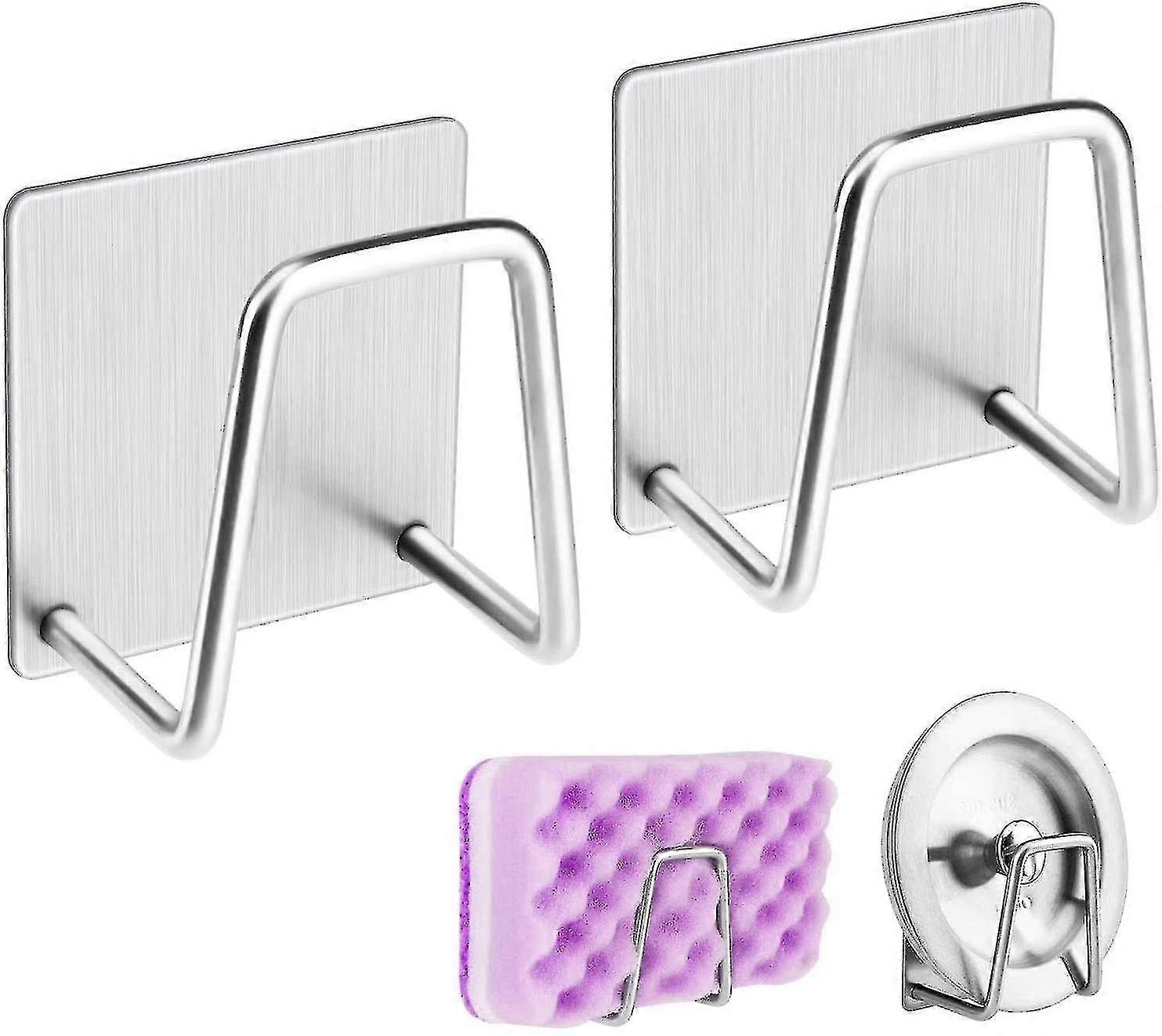 2 Pack Sponge Holders Self-adhesive Kitchen Sink Holder Clothes Hooks