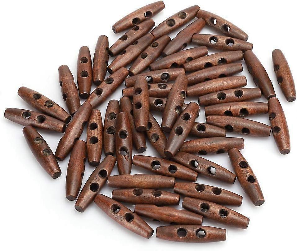 50PCS Sewing Wood Toggle Buttons, Toggle Buttons, 2 Holes Wood Buttons, Sewing Knitting Buttons, Dark Coffee Wooden Buttons for DIY Coat Clothes Acces