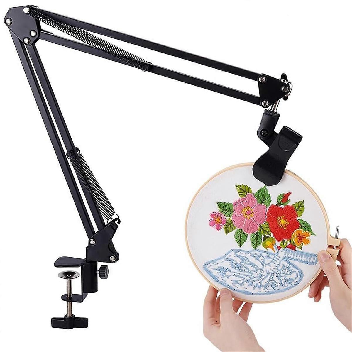 Black Embroidery Table Stand Kit 8-12mm Hole Hand Embroidery Stand Knee Folding Stand for Embroider