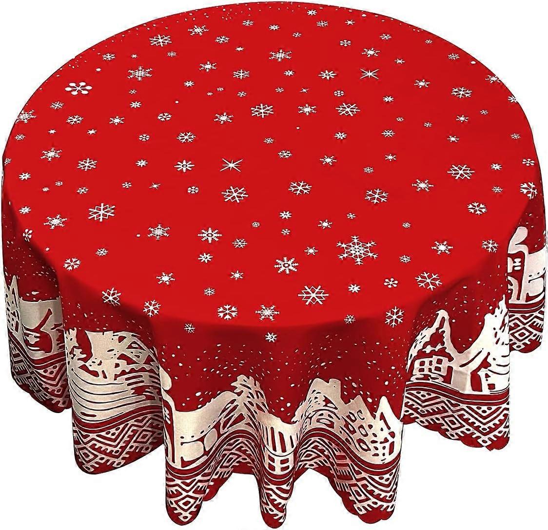 Christmas Round Tablecloth Washable Polyester Snowflake Pattern Red150CM