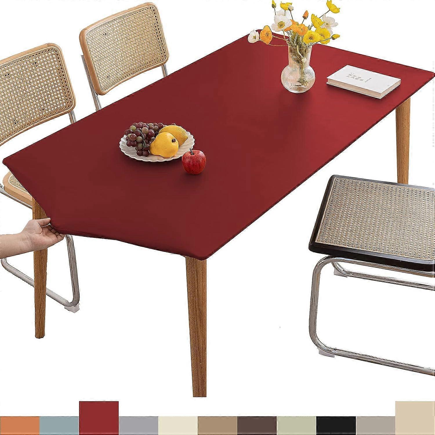 Toalha de mesa retangular de couro, toalha de mesa de borda elástica, toalha de mesa lavável para ambientes externos, pátio, cozinha e sala de jantar - vinho tinto 183x75cm
