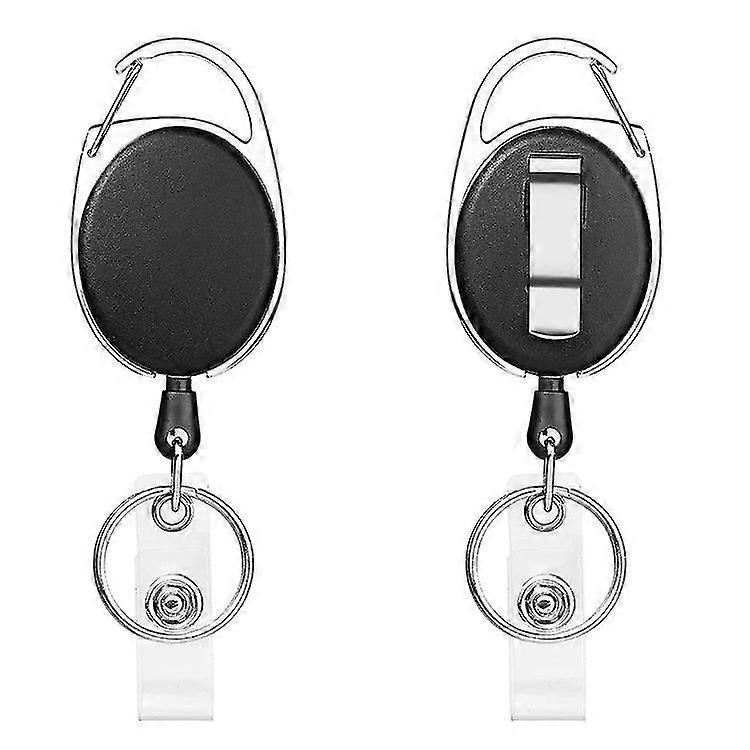 2 Pcs Badge Holder Clip Retractable Reel With Key Ring For Id Card Belt Attachment
