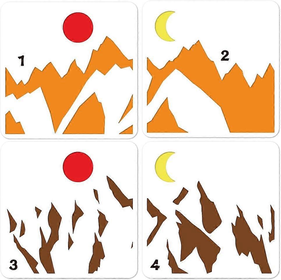 4 Pcs 4 Styles Mountains Painting Stencil 11.81x11.81 Inch Reusable DIY Art and Craft Stencils Hollow Out Drawing Painting Template for Painting on Wo