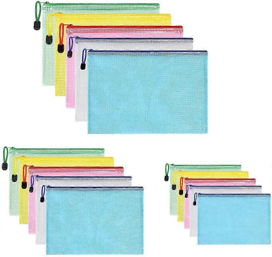 15PCS Document Pouch,Document Folder PVC Zip Pouch,A3 A4 A5 File Pouch Bags for Document Storage Business Receipts Organization