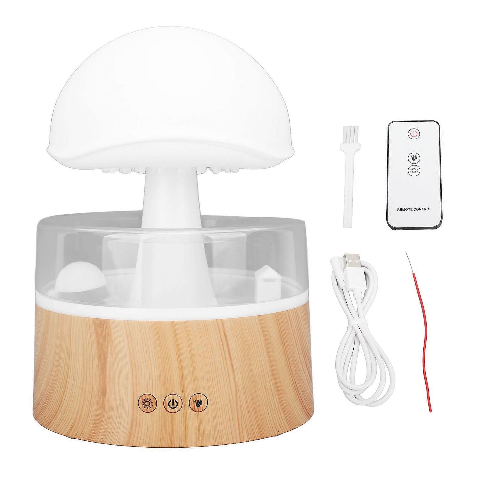 Umidificatore a nuvola di pioggia 7 luci colorate Spegnimento automatico USB Diffusore di olio essenziale a goccia d'acqua con venature del legno con telecomando per comodino