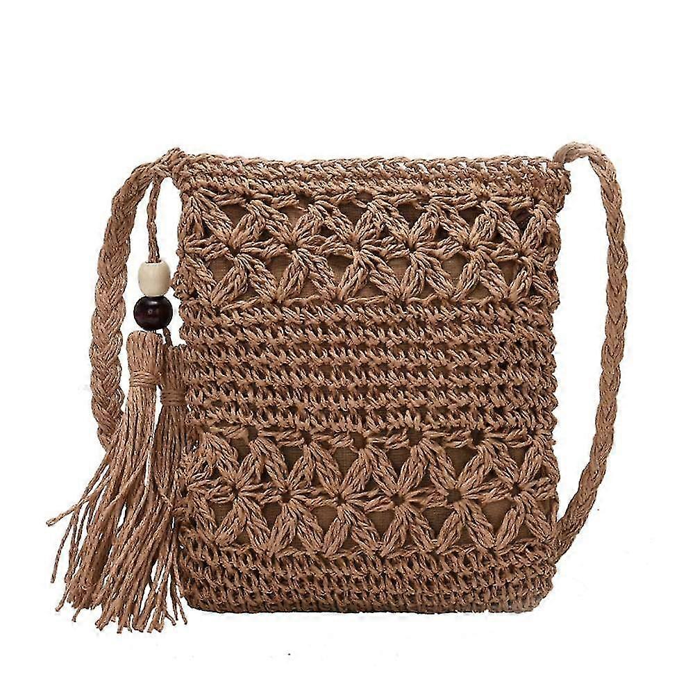 Straw Bags For Women, Summer Beach Straw Bags With Tassel Mini Straw Handbags With Zipper Weave Hand