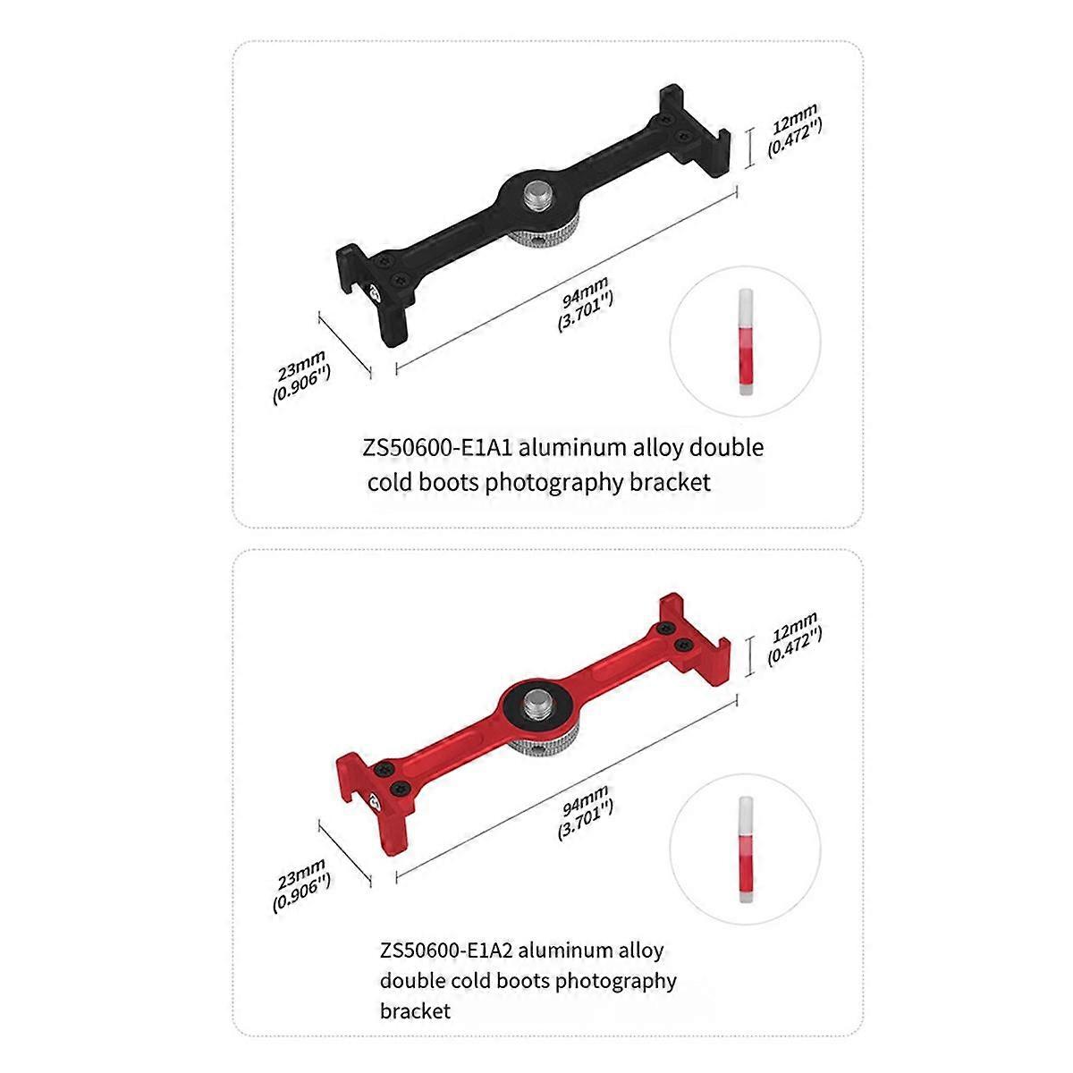 Cold Shoe Vlog Extension Bar Mount Adapter 1/4in Screw for Action Camera Bracket LED Light Mic Tripod Stand Red Dual