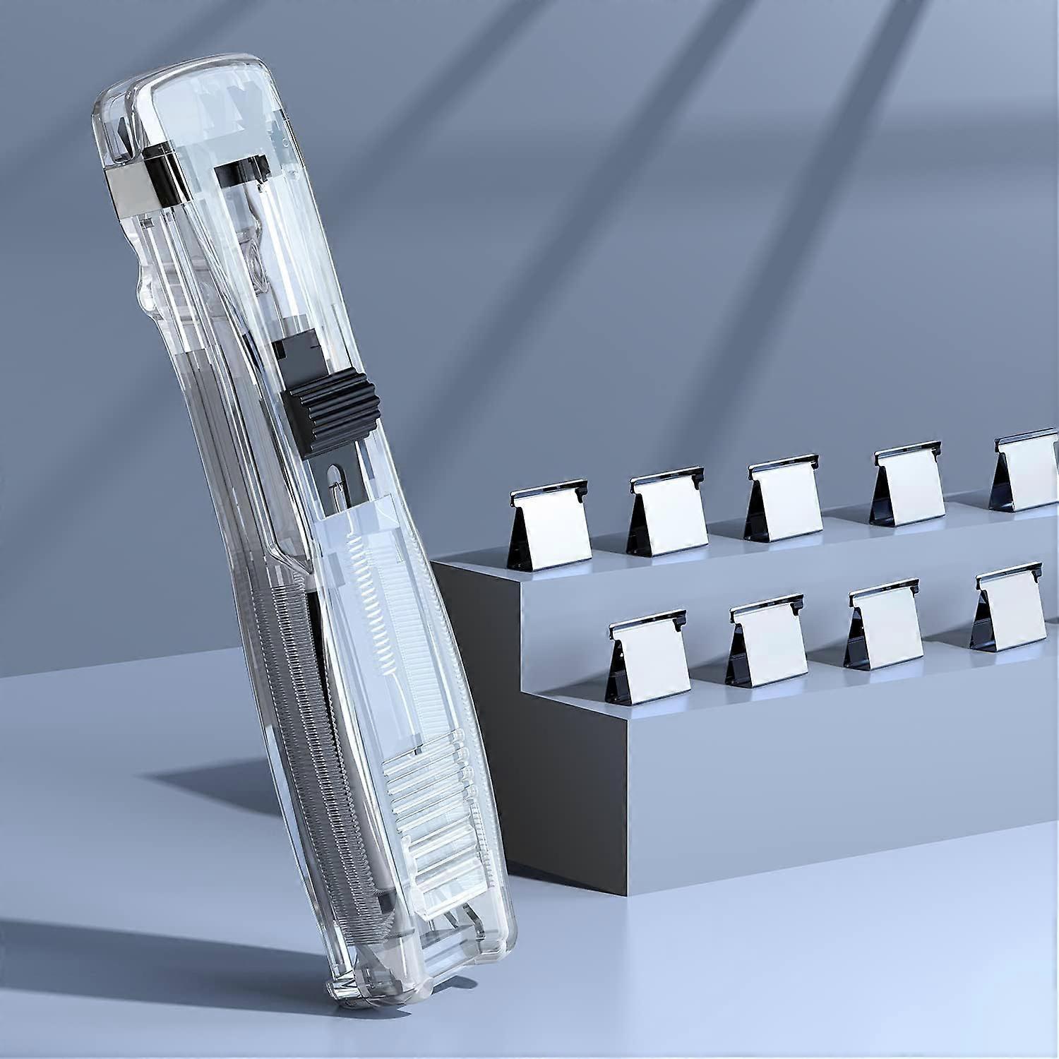 Durable Portable Mini Stapler Set, Clip Pusher, with 50 Reusable Staples, 40 Sheet Capacity, White