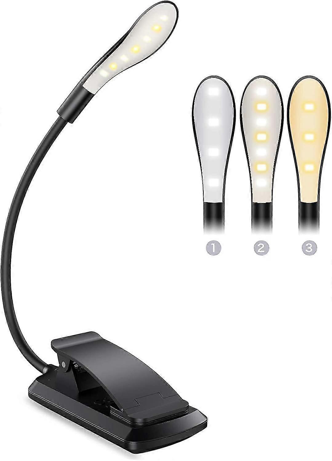 Lampe de lecture, lampe à clip rechargeable à 7 led, cou flexible 360, température de couleur 3 et