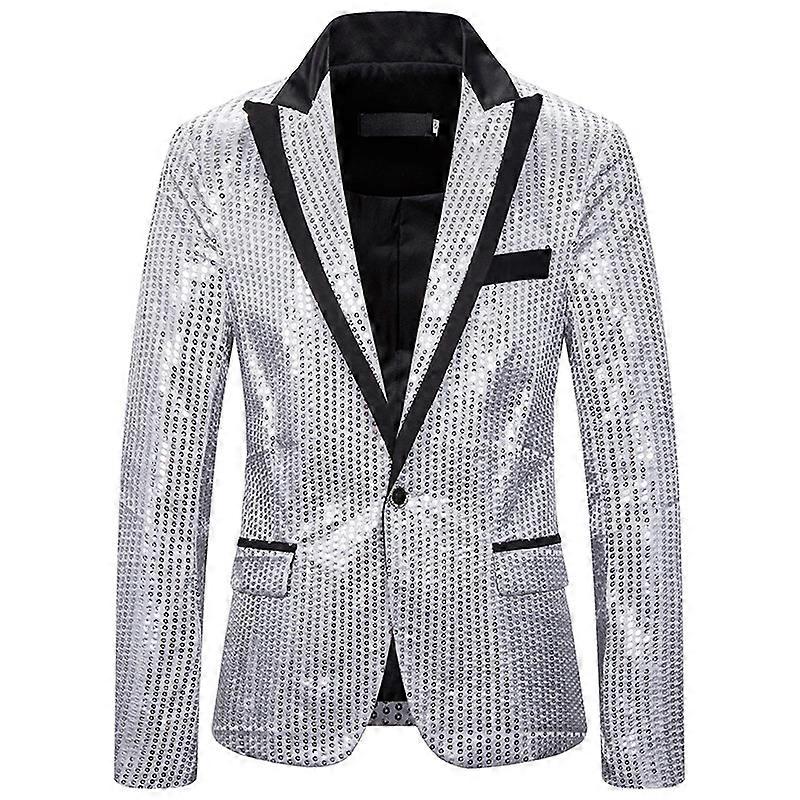 Men's Shiny Sequins Suit Jacket Blazer One Button Tuxedo for Wedding