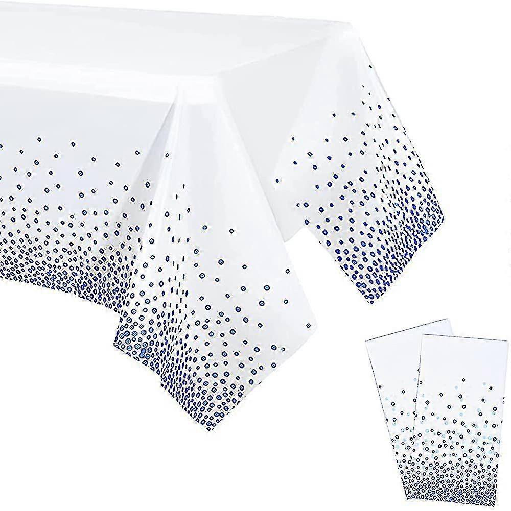 2 Pieces Disposable Tablecloths, White And Blue Polka Dots Rectangular Party