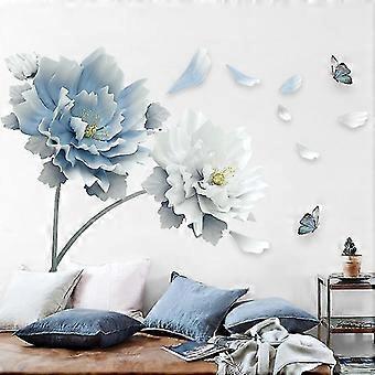 Sticker Mural Fleur Bleu Lotus Grand Format - Autocollant Déco Pour Salon Et Chambre