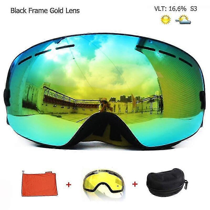 Double Layers Ski Goggles Uv400 Anti-fog Big Ski Mask Glasses Skiing Snow Snowboard Eyewear Graced Lens Mirror Coating Goggles