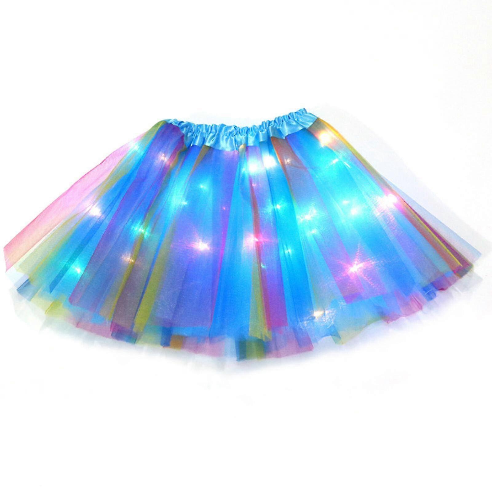 Lysende LED-tutuskjørt for jenter 2-12 år, elastisk 3-lags lys prinsesse LED-danseskjørt