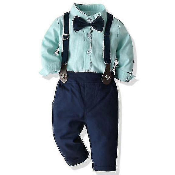 Pojkkläder, klänningskjorta med bowtie + hängslenbyxor