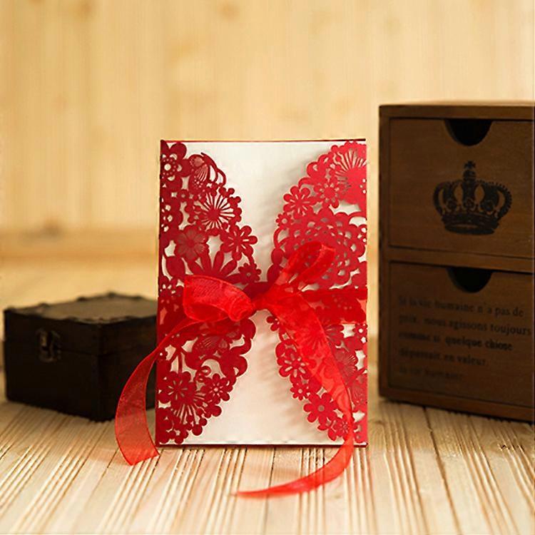 25PCS Hollow Out Wedding Invitations Cards with Envelopes Bowknot