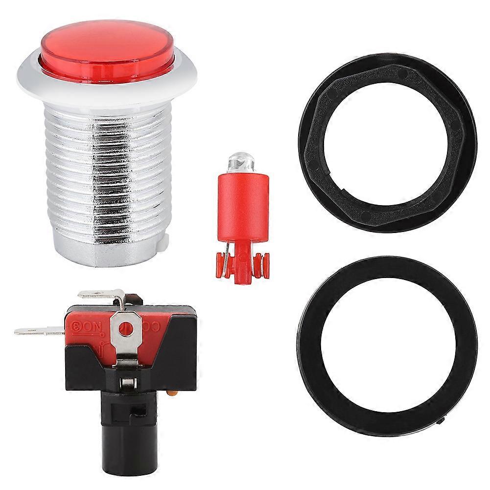 32mm Game Machine Small Round Plating Button Replacement With Light(Red)