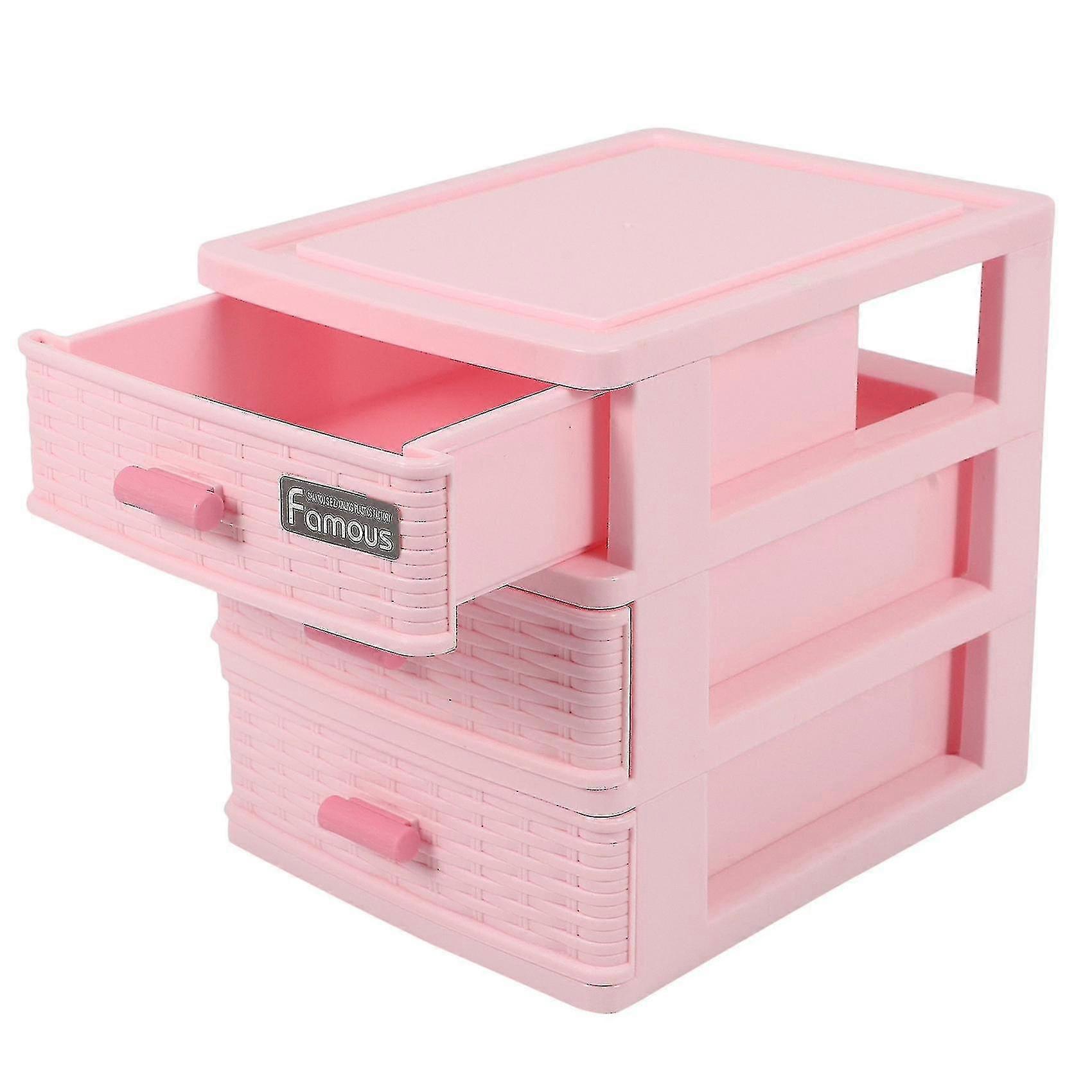 Pink Plastic Drawer Jewelry Storage Box with 3 Compartments