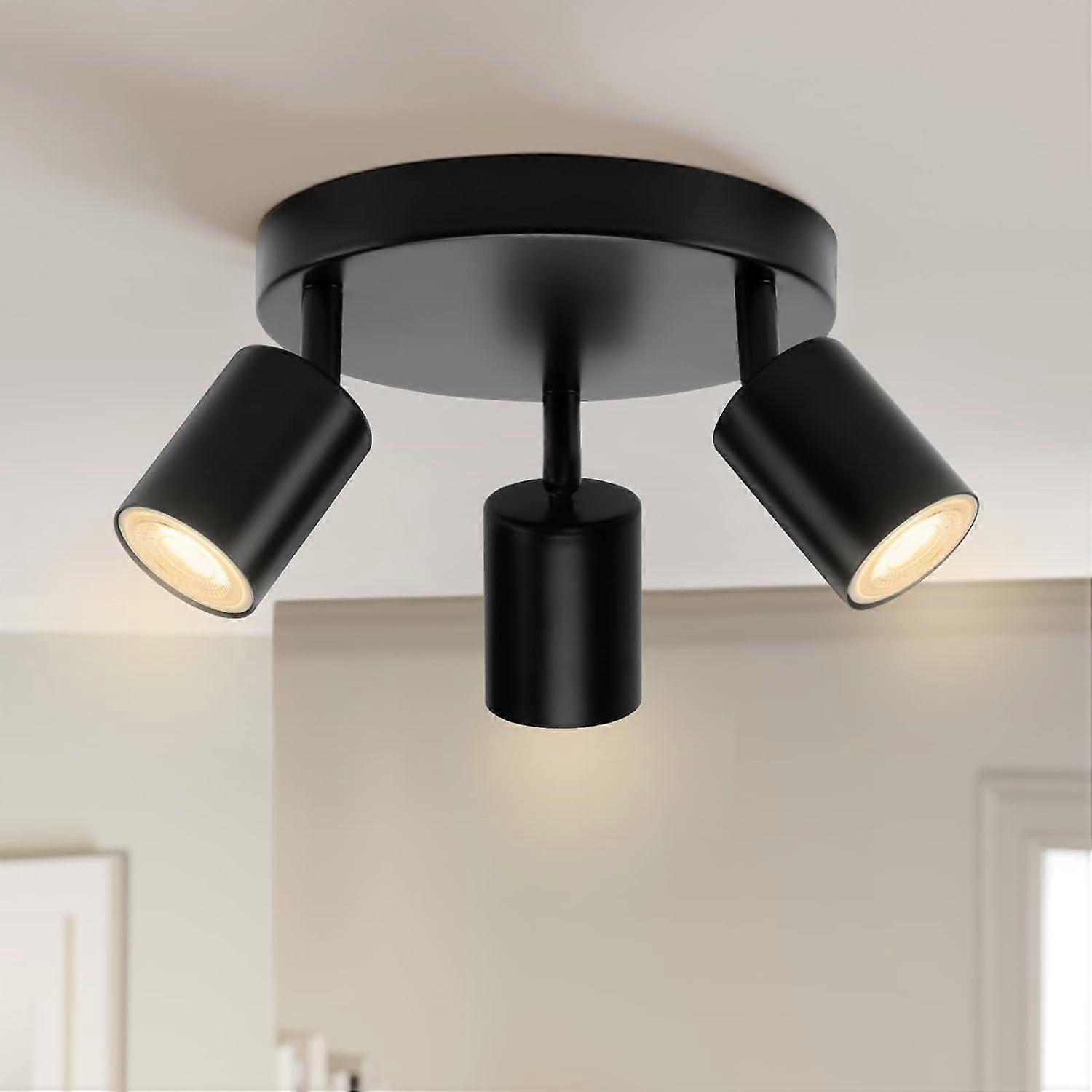 Ceiling Spotlight LED Swivelling GU10, 3-Bulb Round, Ceiling Light Ceiling Light Spot Black, Modern Spotlight