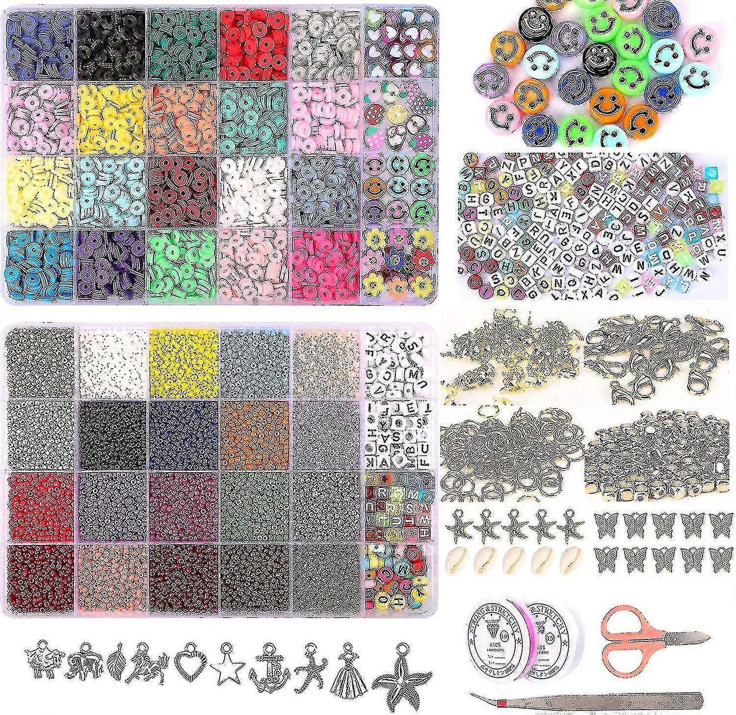 25000 Stück Glasperlen, Tonperlen, Kettenperlen, Perlenherstellungsset, Alphabet-Perlenanhänger