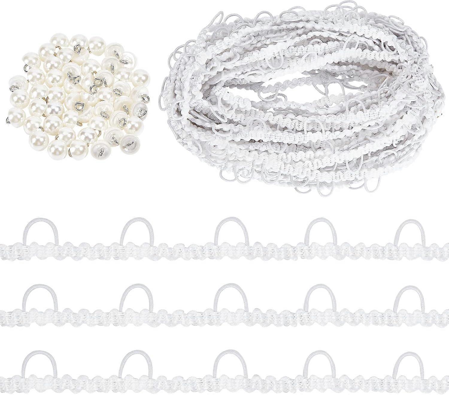 Braid Trim White Wedding Dress Button Loops 15 Yards Elastic Button Loop with 50pcs Pearl Buttons Sewing Dress Zipper Extender for Wedding Bridal Dres