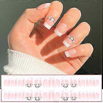 Rhinestones Decor Light Pink False Manicure Ultra-flexible Long Lasting Fake Nails