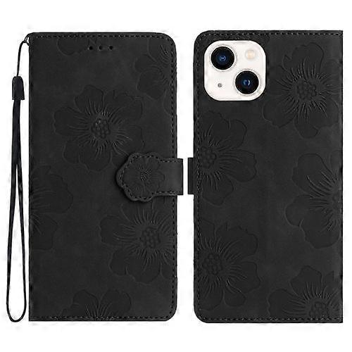 For iPhone 15 Flower Embossing Pattern Leather Phone Case