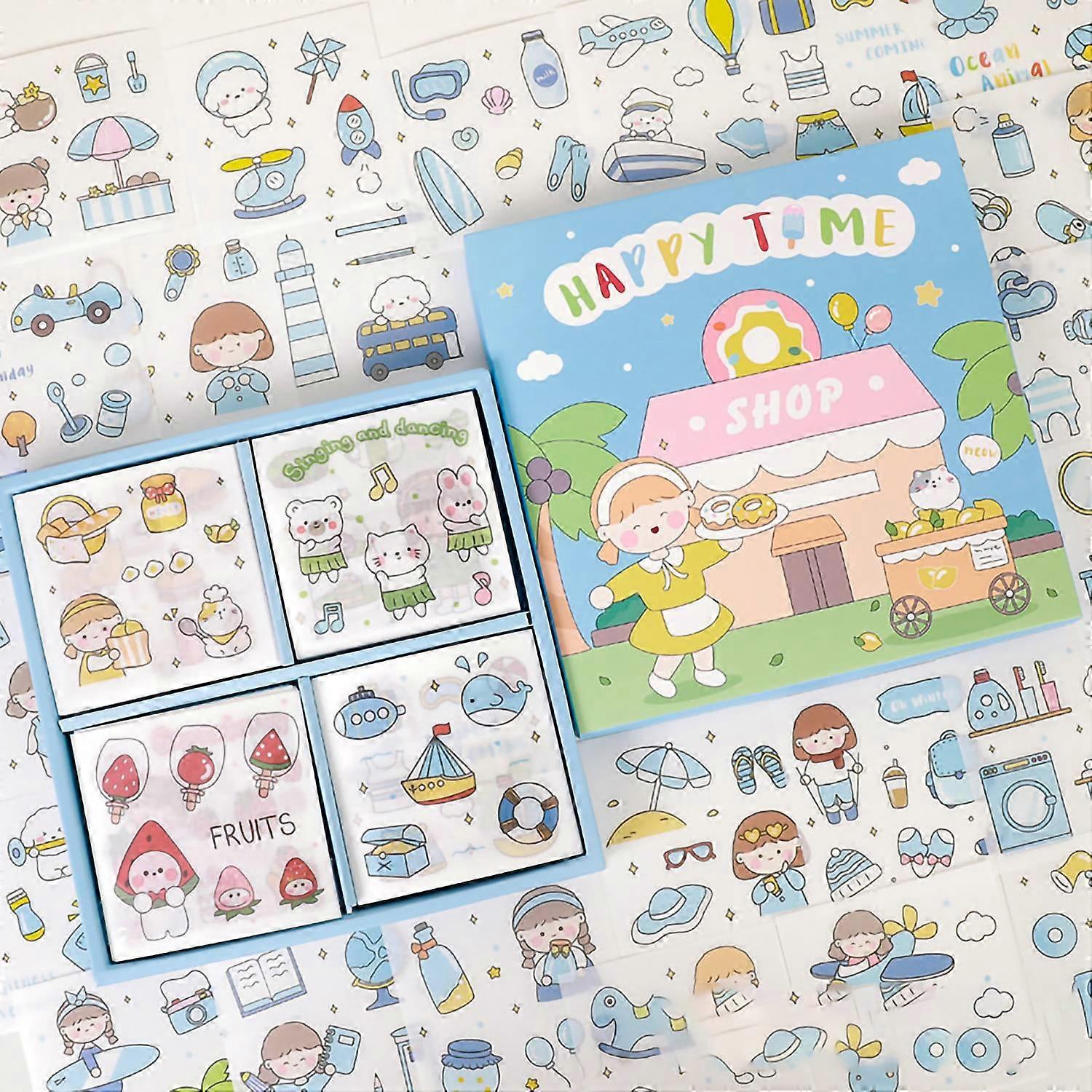 Notebook Sticker 100 Pieces Delicate Cute Cartoon Pattern DIY Boxed Stickers for Scrapbooking Diary
