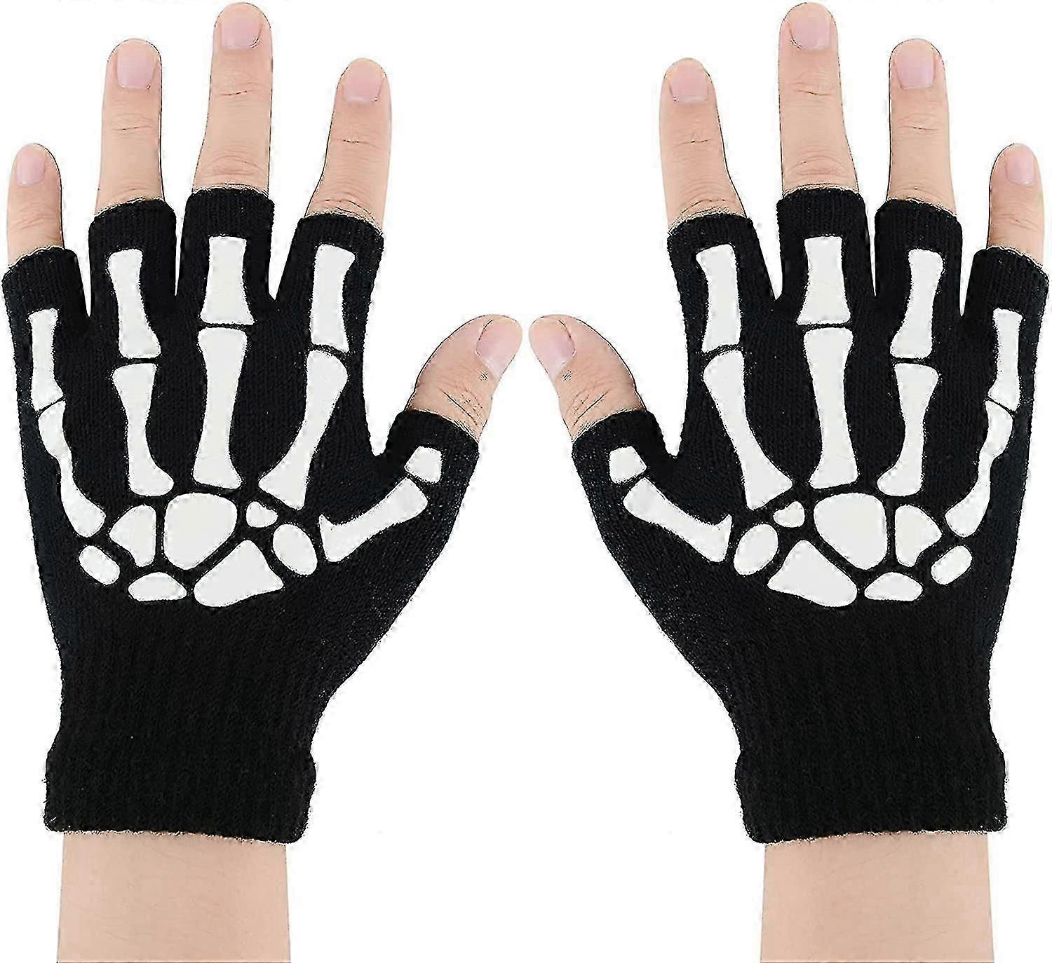 هيكل عظمي قفازات مضيئة تمتد كوستوم قفازات الجمجمة بلا أصابع زوج واحد