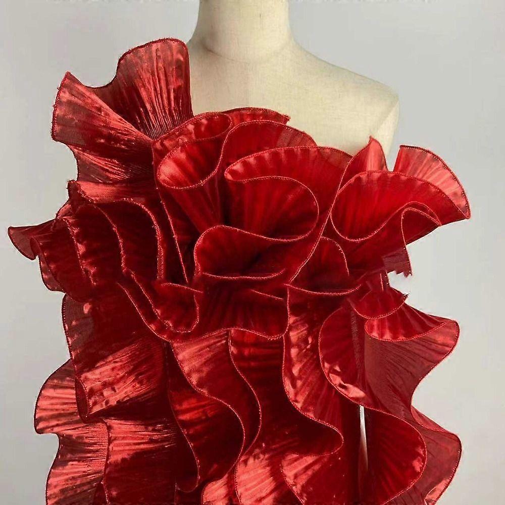 15cm Wide Big Wave Lace Fabric Metallic Lustrous Pleated Ruffle Lace Fabric Pleat Mesh Organza