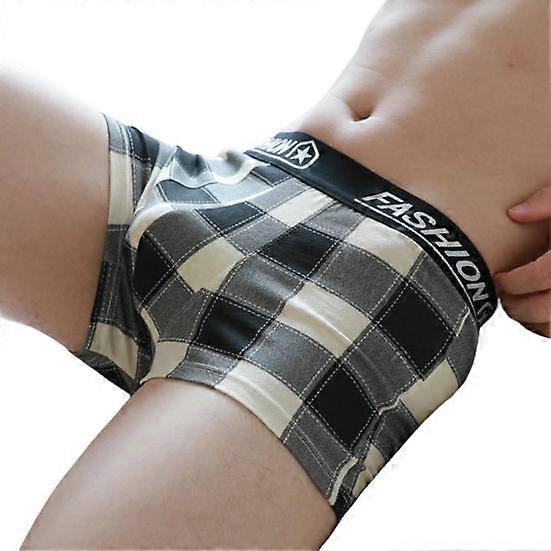 Men Boxers U Convex Plaid Print Contrast Color Underwear Breathable Anti-septic Casual Mid Waist Men Underpants for Inner Wear