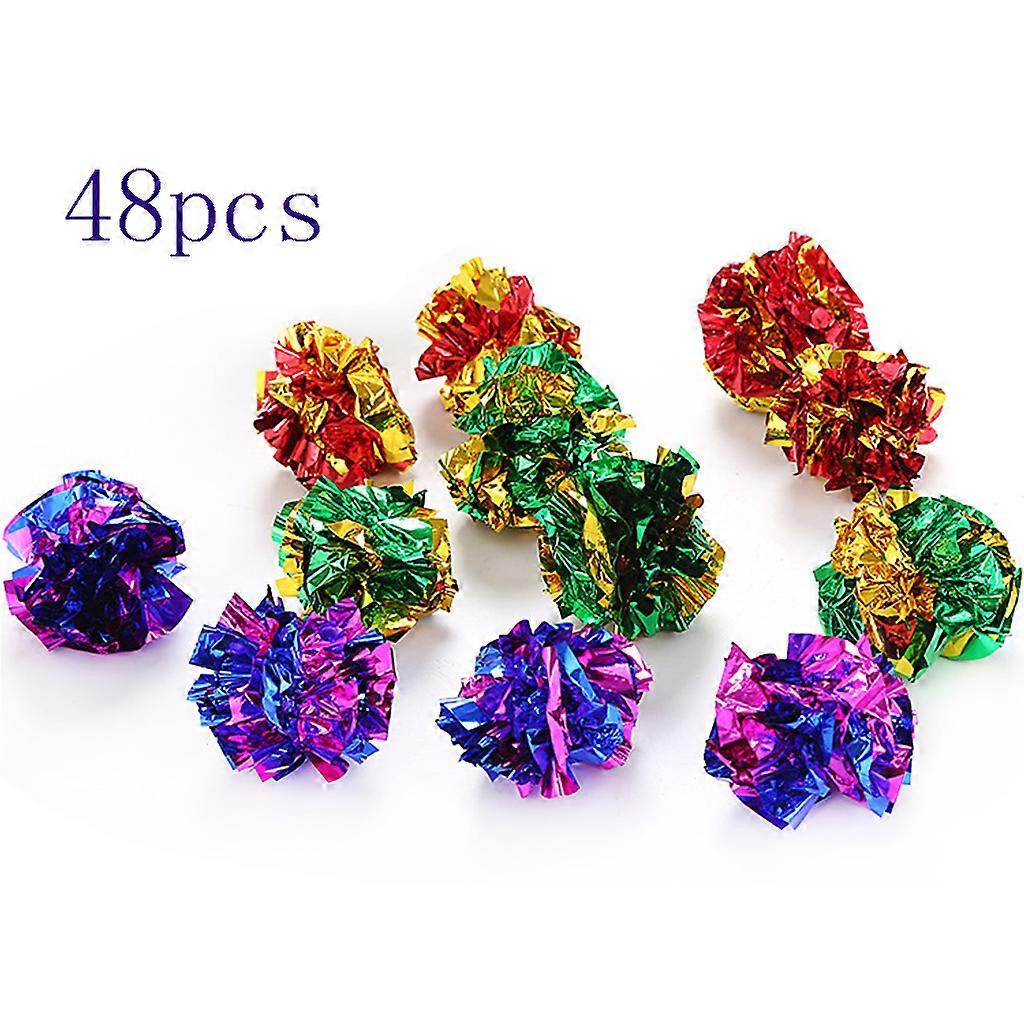 48PCS for Cat Interactive Balls Toys Colorful Glitter Balls Kitten Chew Balls Pet Interactive Toys Fun Teaser Toys for C Gold
