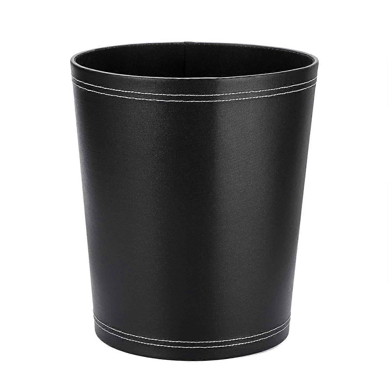 Classic Black PU Leather Wastebasket 10L Size Stylish Home Trash Can Practical Design for Office and Living Room