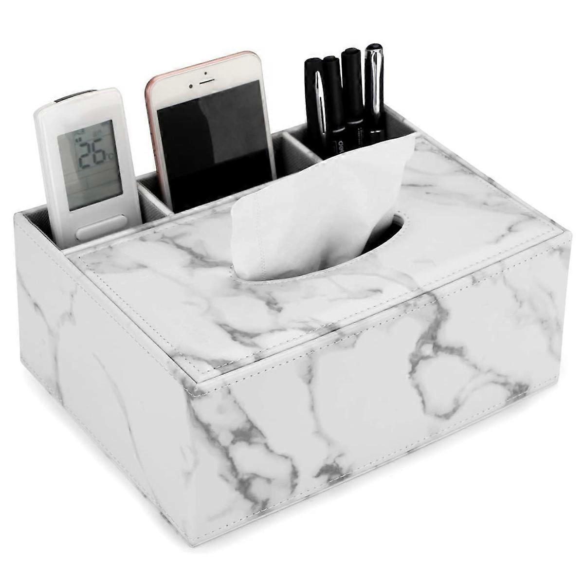 PU Leather Handkerchief Box Home Office Rectangular Tissue Box with Remote Control Organizer - Elegant and Stylish Napkin Holder